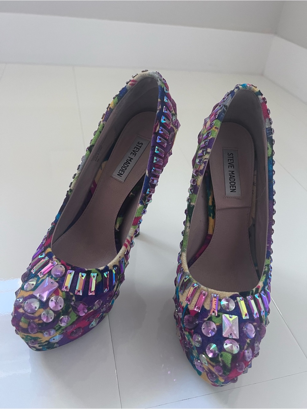 Steve Madden Purple Multicolor Jeweled Platform Pumps